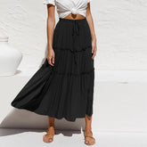 Jupe taille haute amincissante en coton et lin, couleur unie, simple, plissée, irrégulière, asymétrique